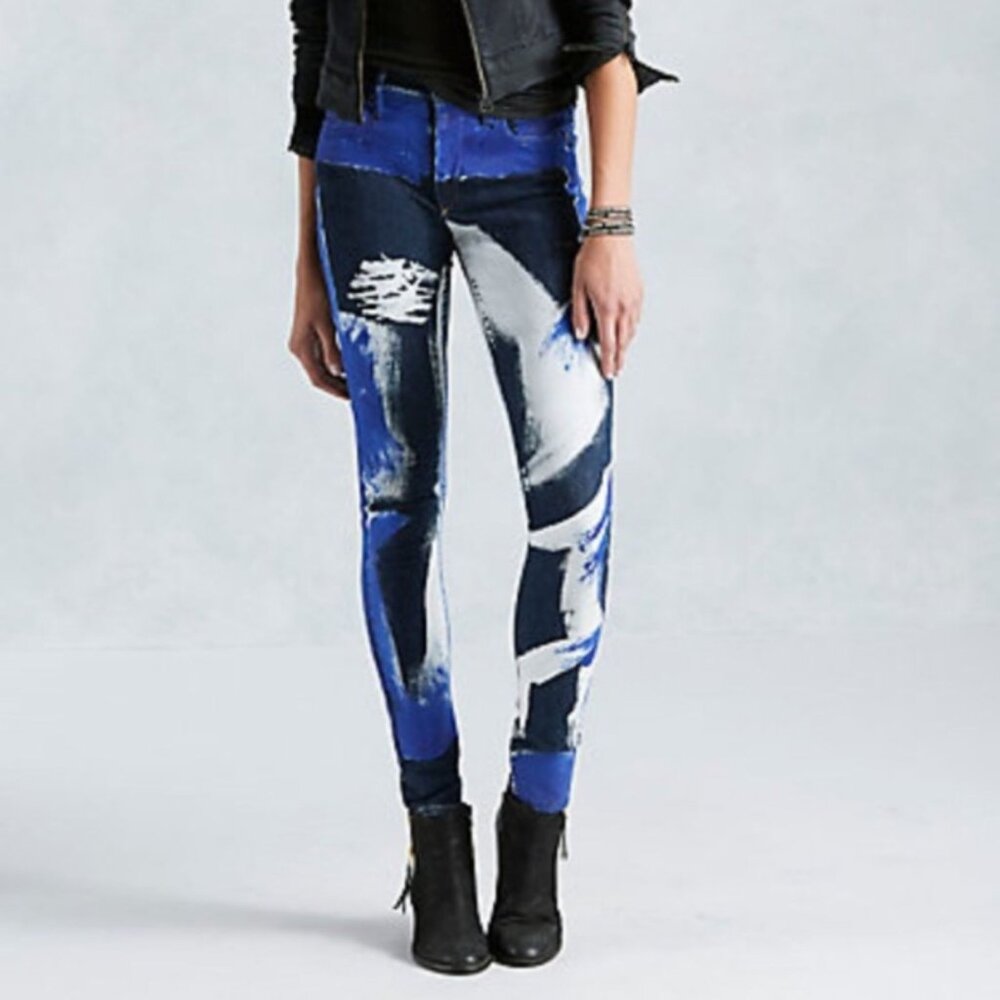 True Religion Jeans Womens 29 Hallie Mid Rise Super Skinny Painted USA